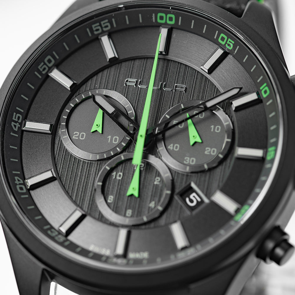 Men Black/Green Fabric 43mm Watch