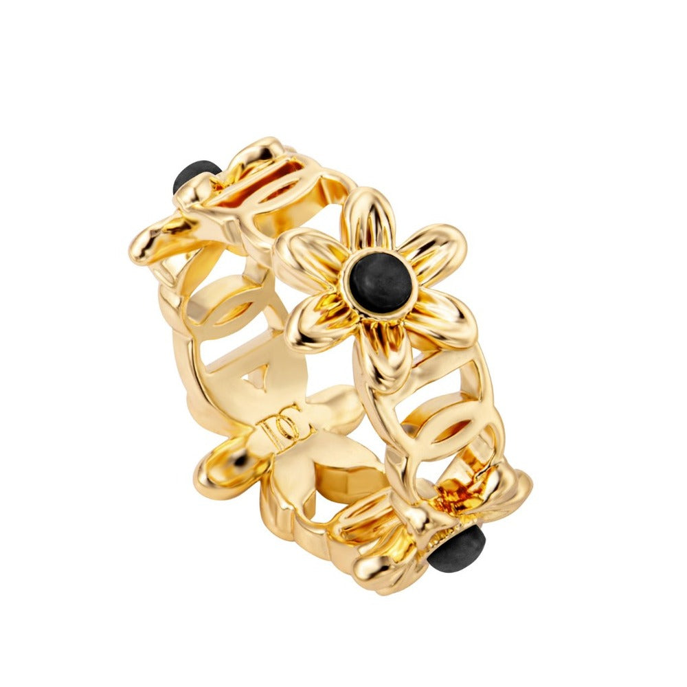 Women Viola Gold & Black Ring