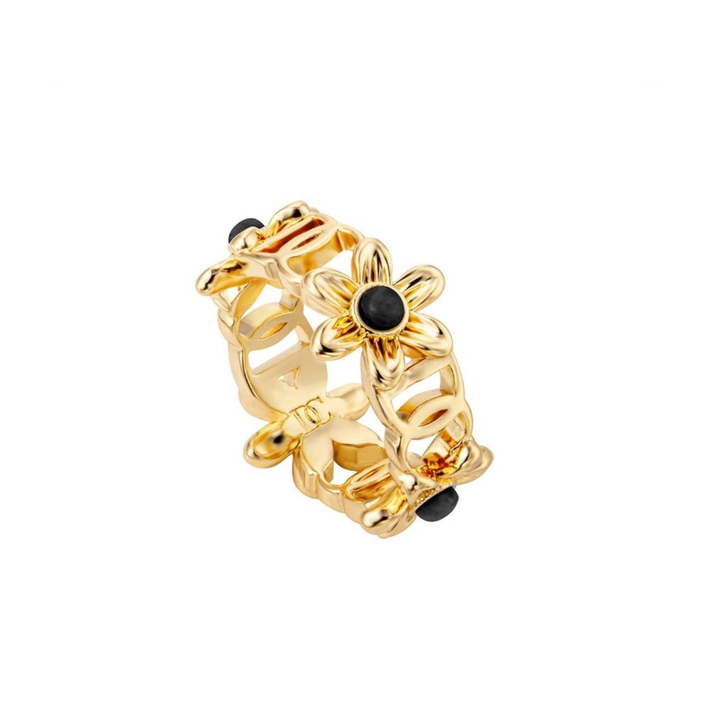 Women Viola Gold & Black Ring