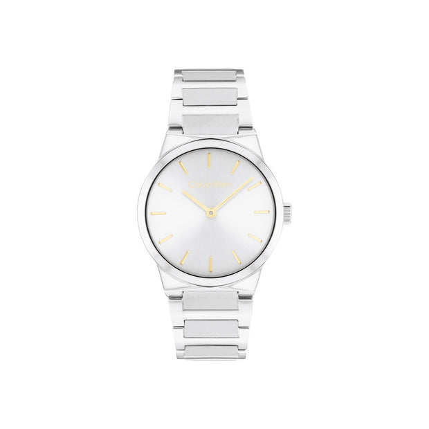 ساعة نسائية فضية بيضاء