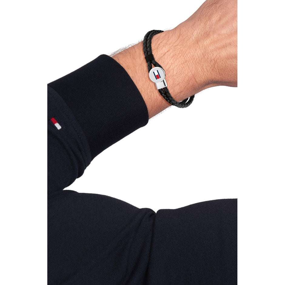 Men Bruce Leather Silver Bracelet