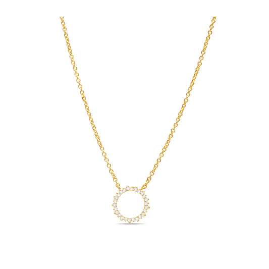 Large Pave Circle Women Gold Necklace
