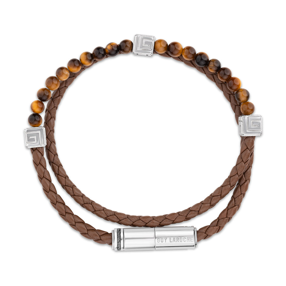 Victor Stainless Steel And Brown Bracelet