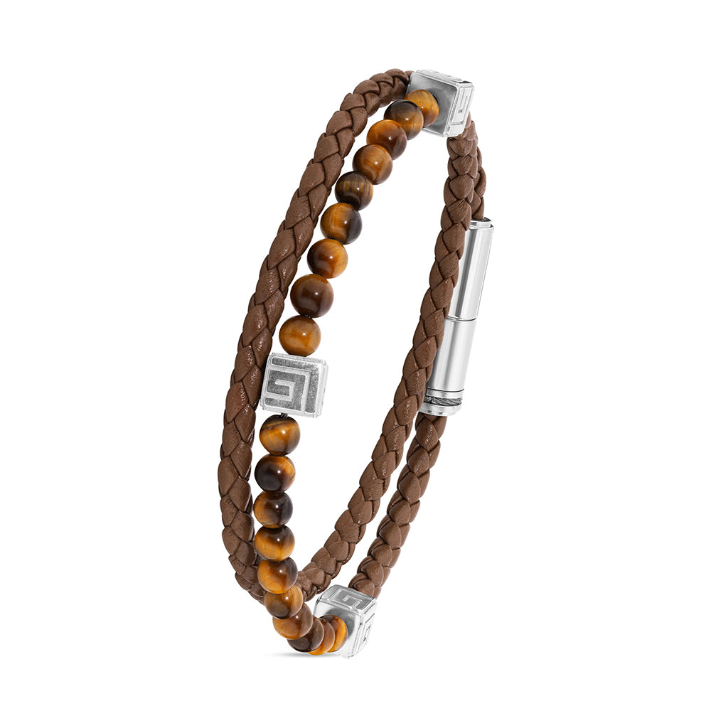 Victor Stainless Steel And Brown Bracelet