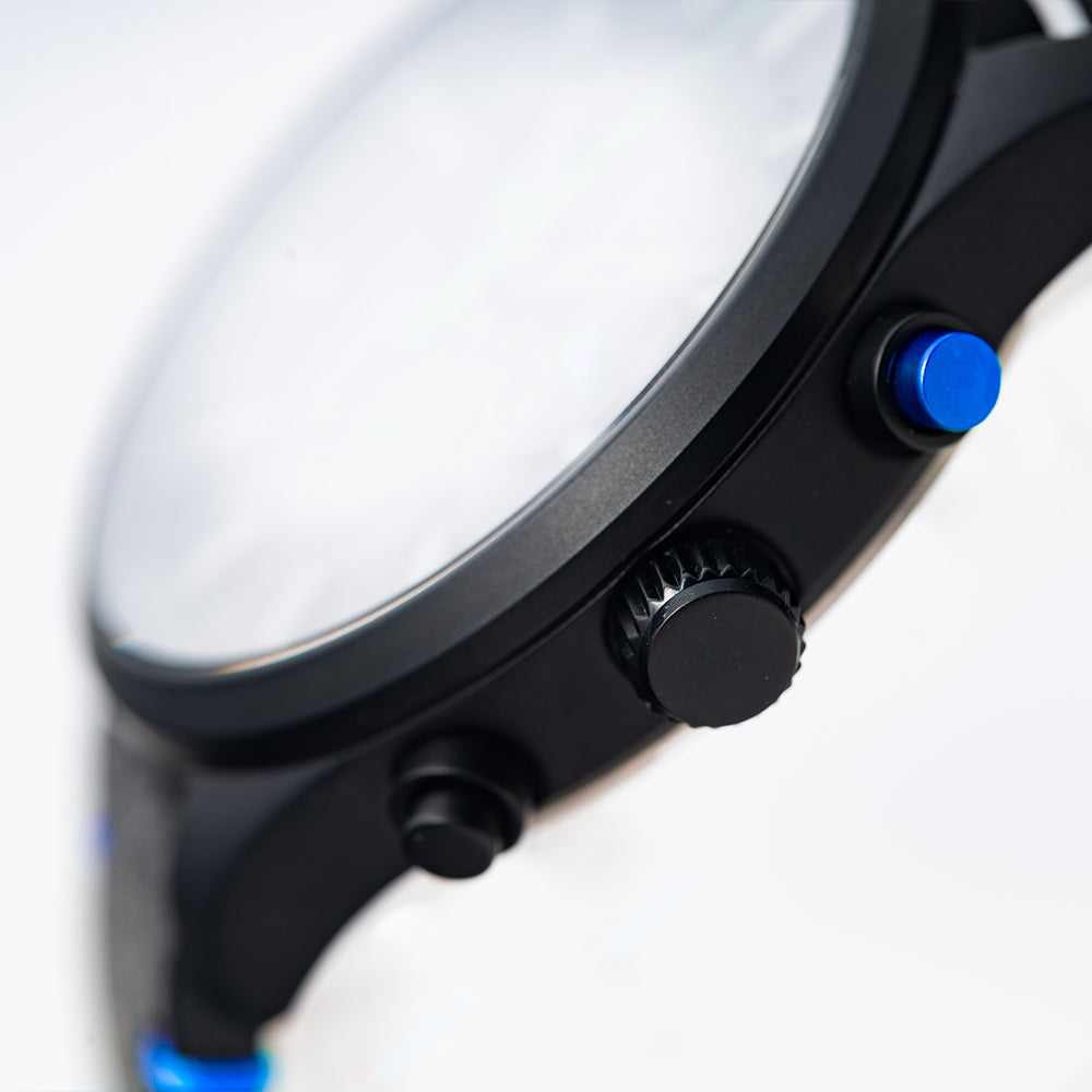 Men Black/Blue Fabric 43mm Watch