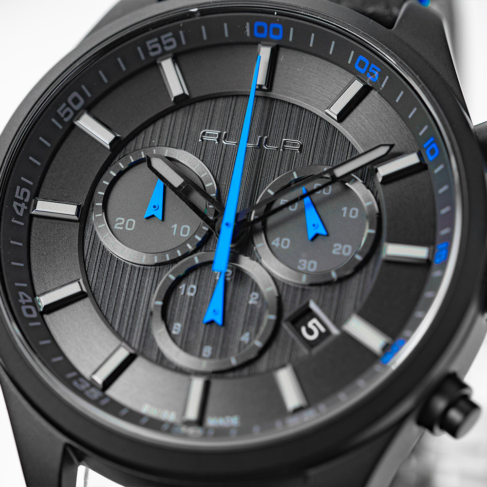 Men Black/Blue Fabric 43mm Watch