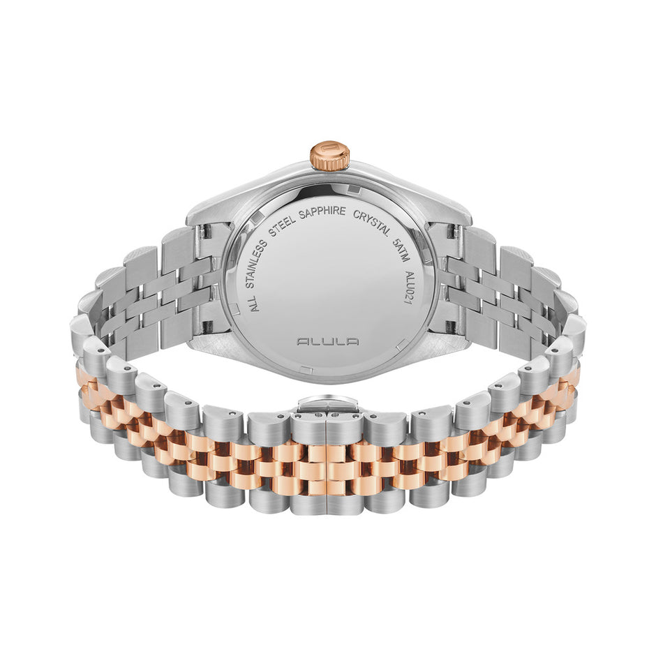 ساعة بنية فضية/روزجولد نسائية مقاس  