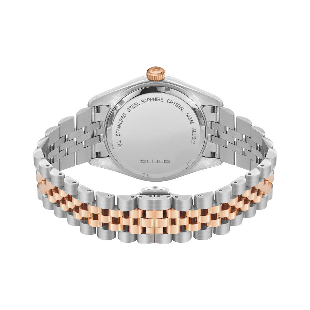 ساعة بنية فضية/روزجولد نسائية مقاس  