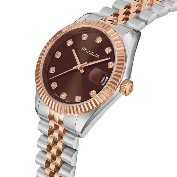 Women Brown 32mm Sillver/Rose Gold Watch