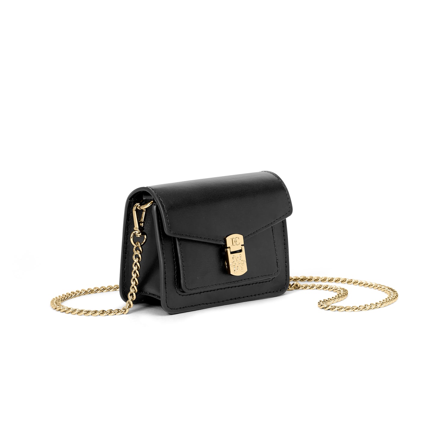 Celine C Shiny Calfskin Shoulder Bag Small with Pampille- Black