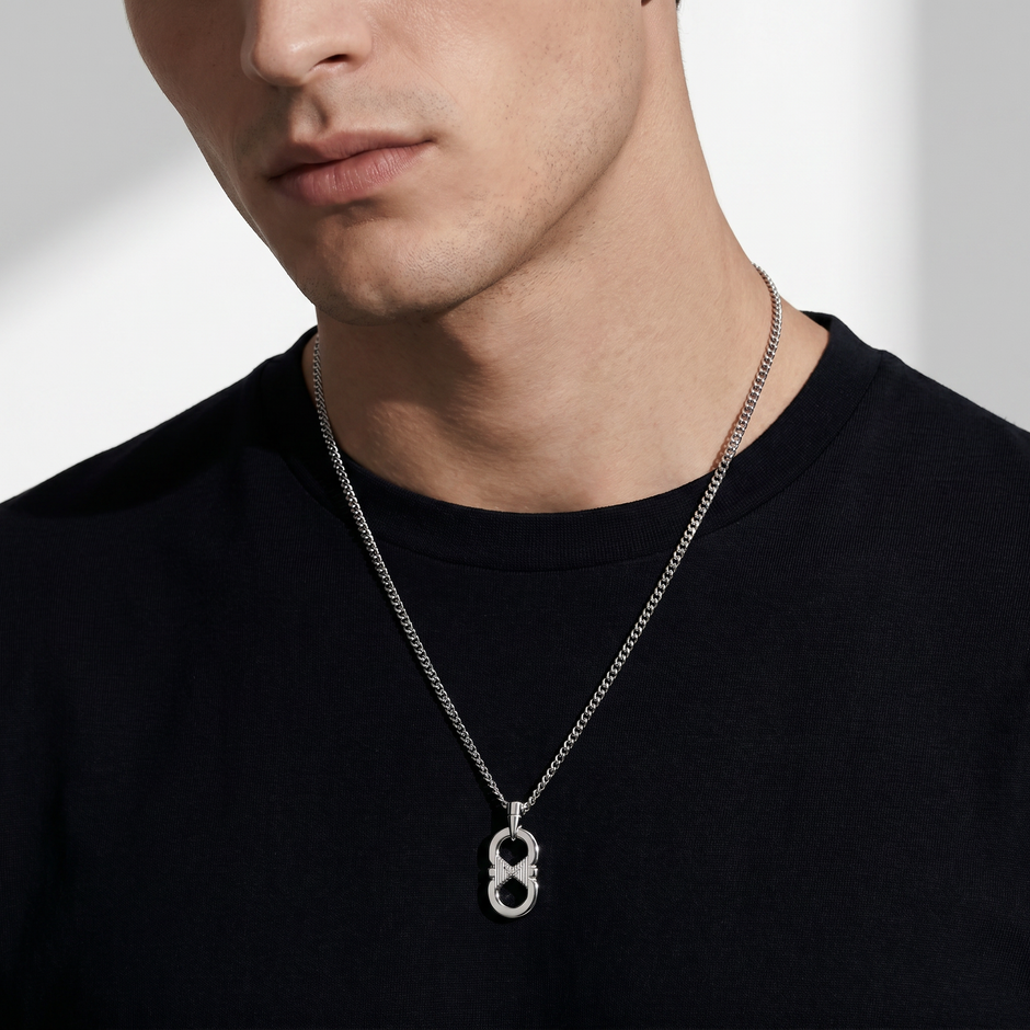 Men Eagle Logo Silver Necklace