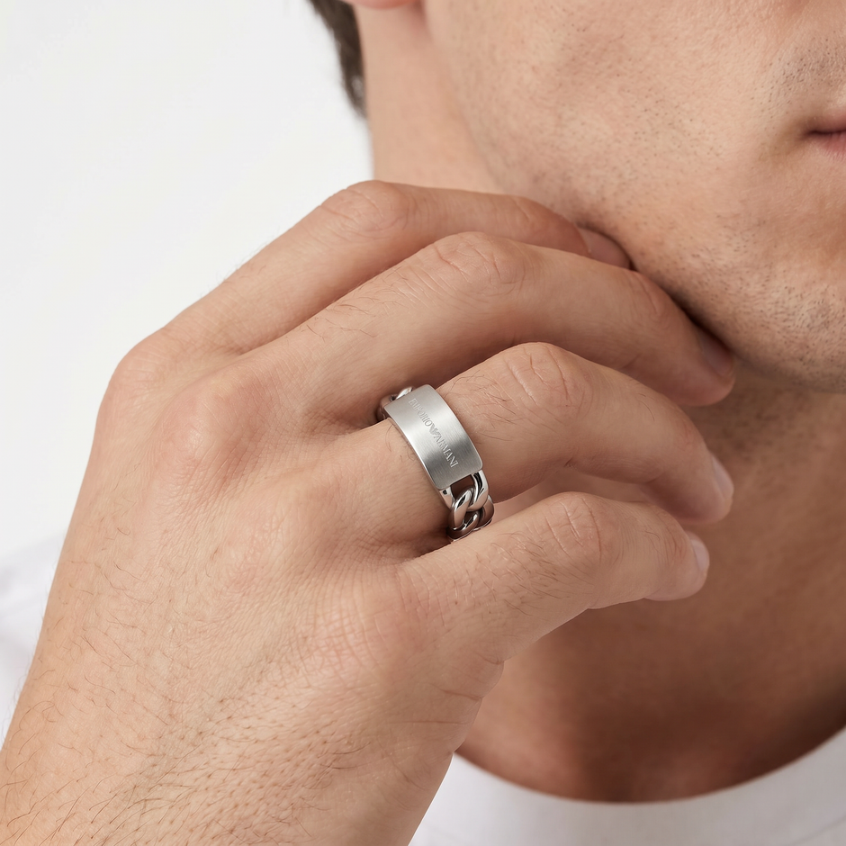 Men Eagle Logo Silver Ring