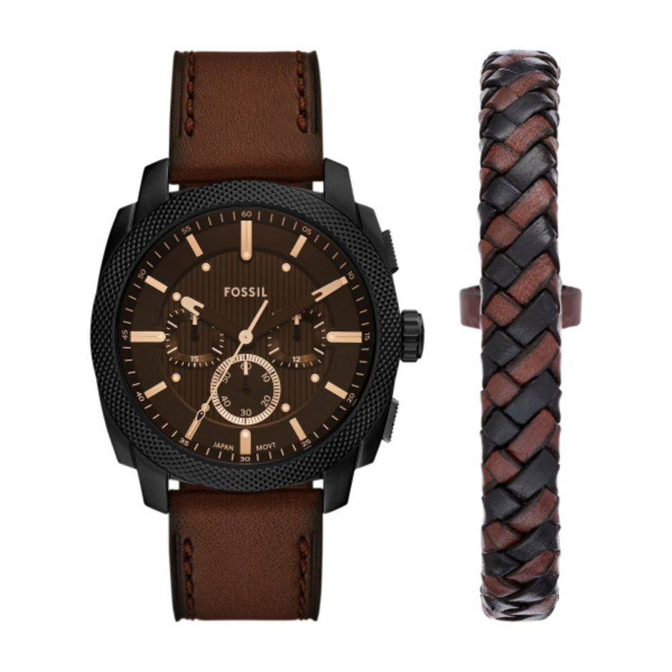 Men Machine Brown Watch Set
