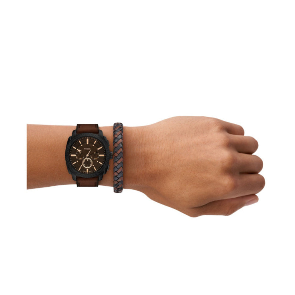 Men Machine Brown Watch Set