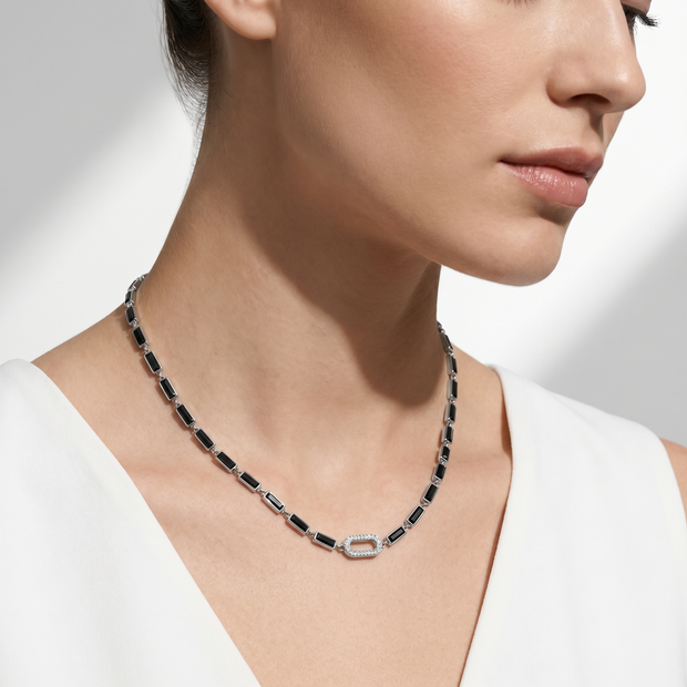 Women Crystals Silver Necklace
