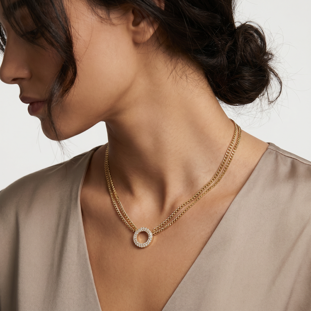 Women Crystals Gold Necklace