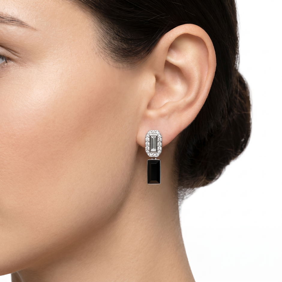 Women Crystals Black Earring