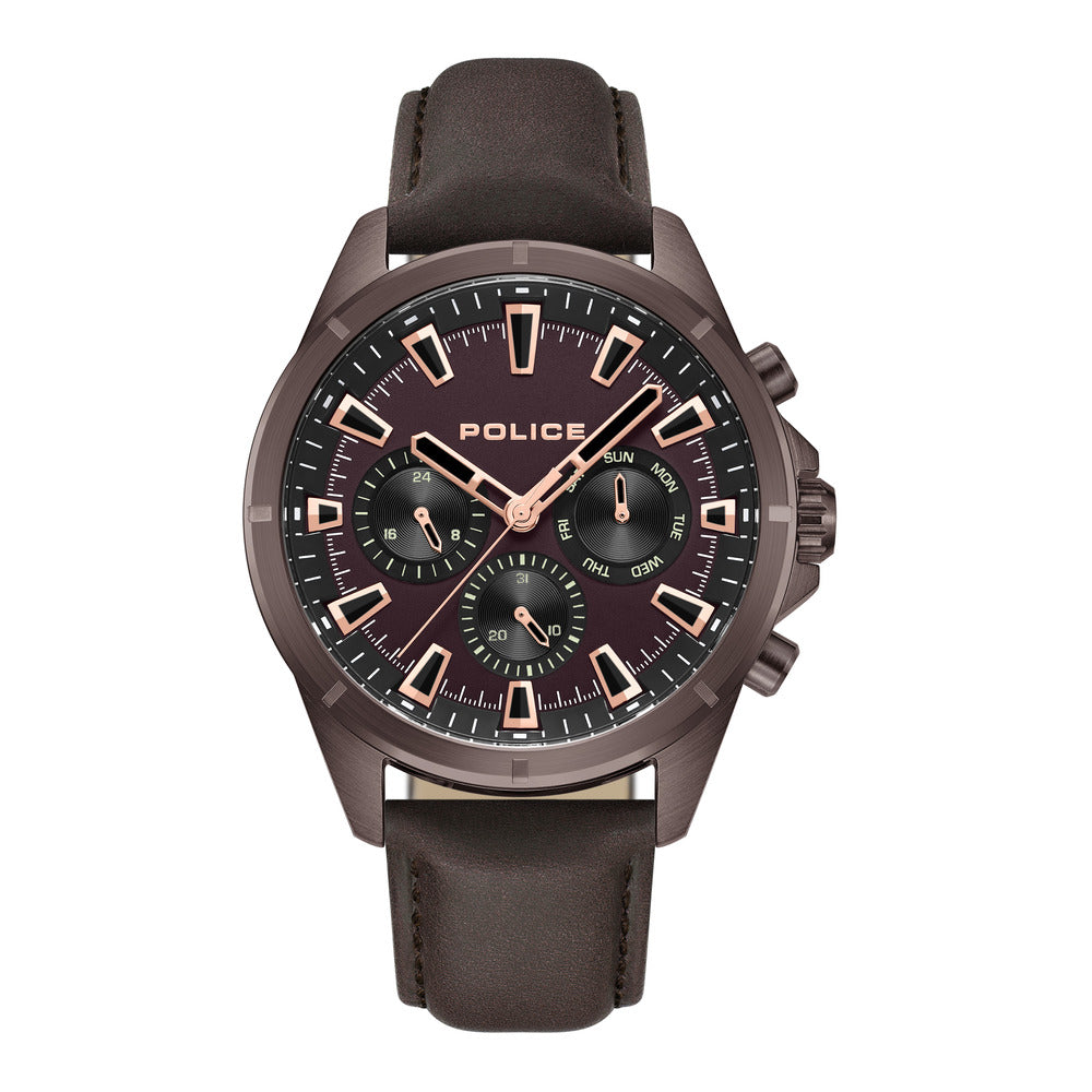 Men Dark Brown Leather Watch