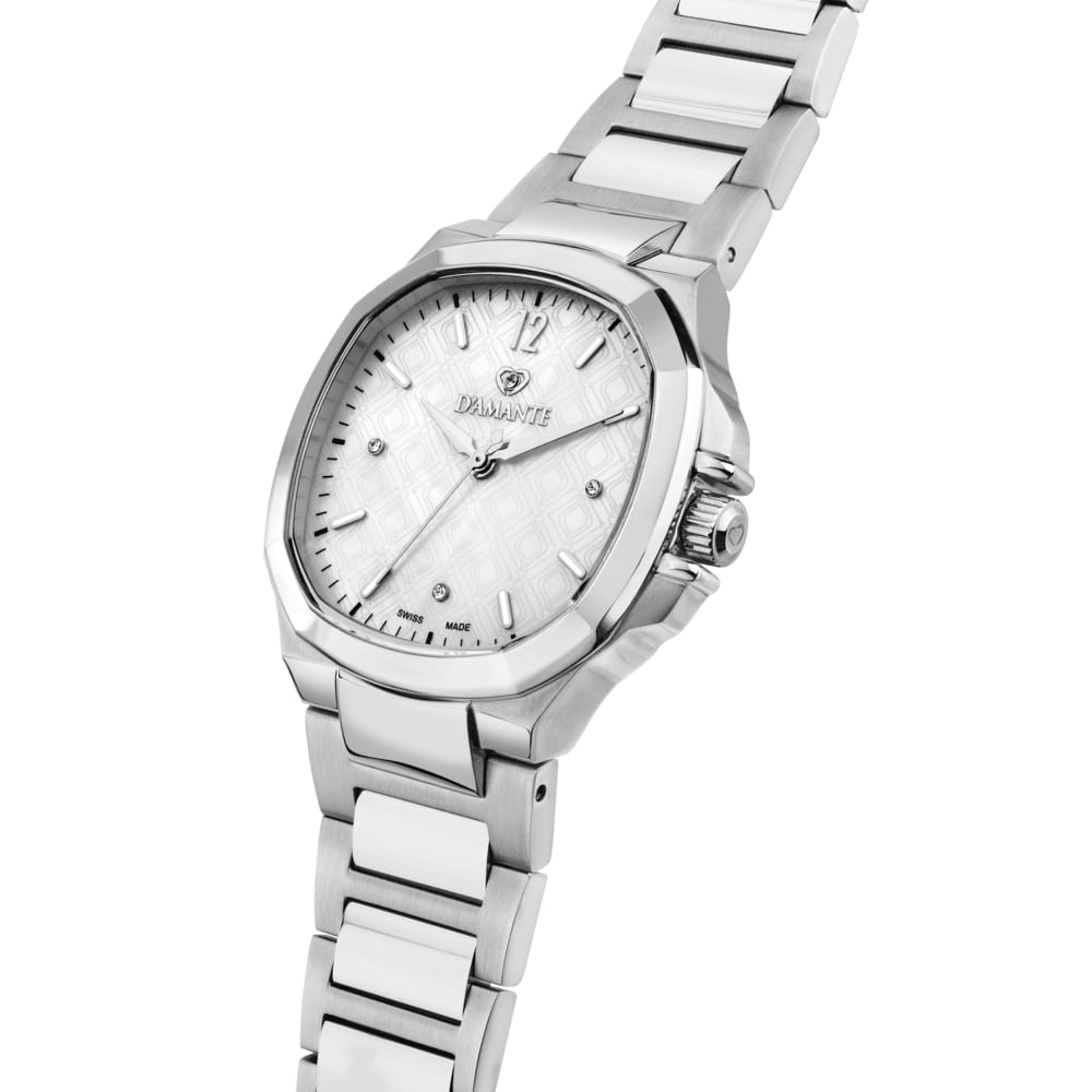 Women Faceted Silver 34mm Watch