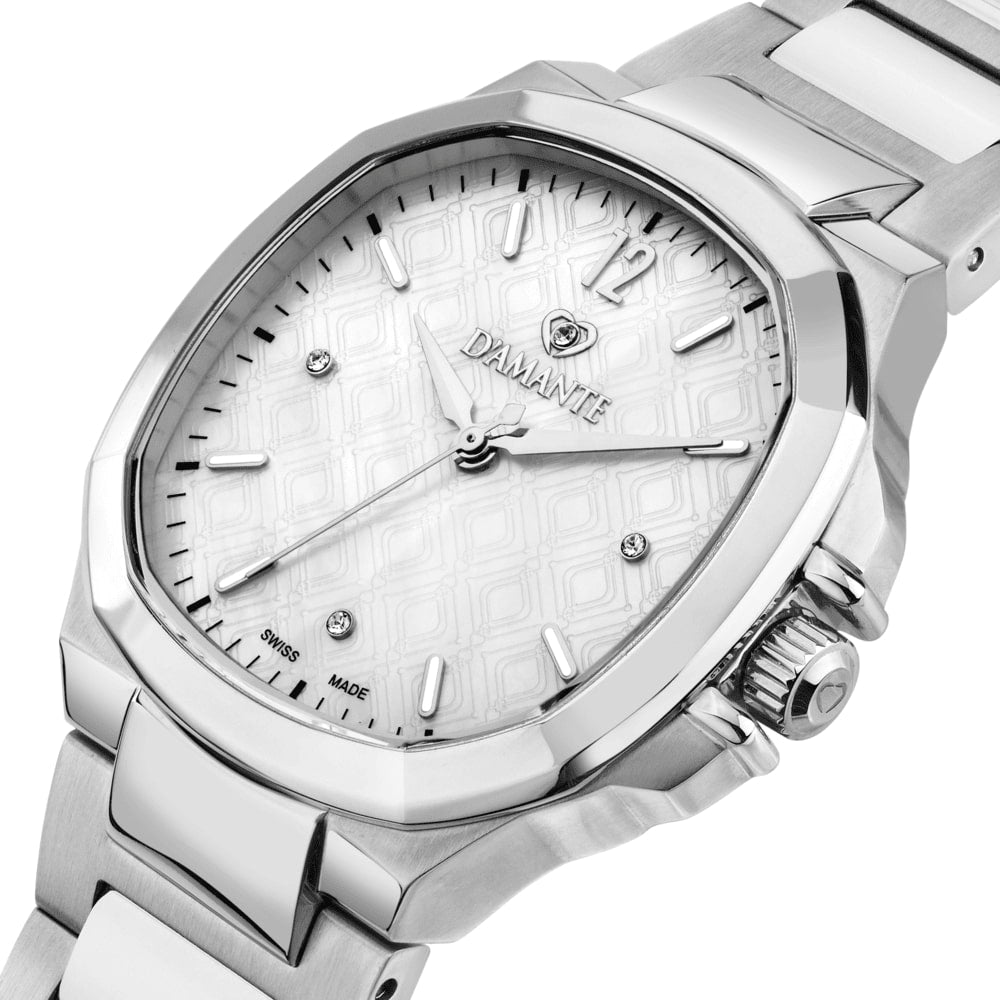 Women Faceted Silver 34mm Watch