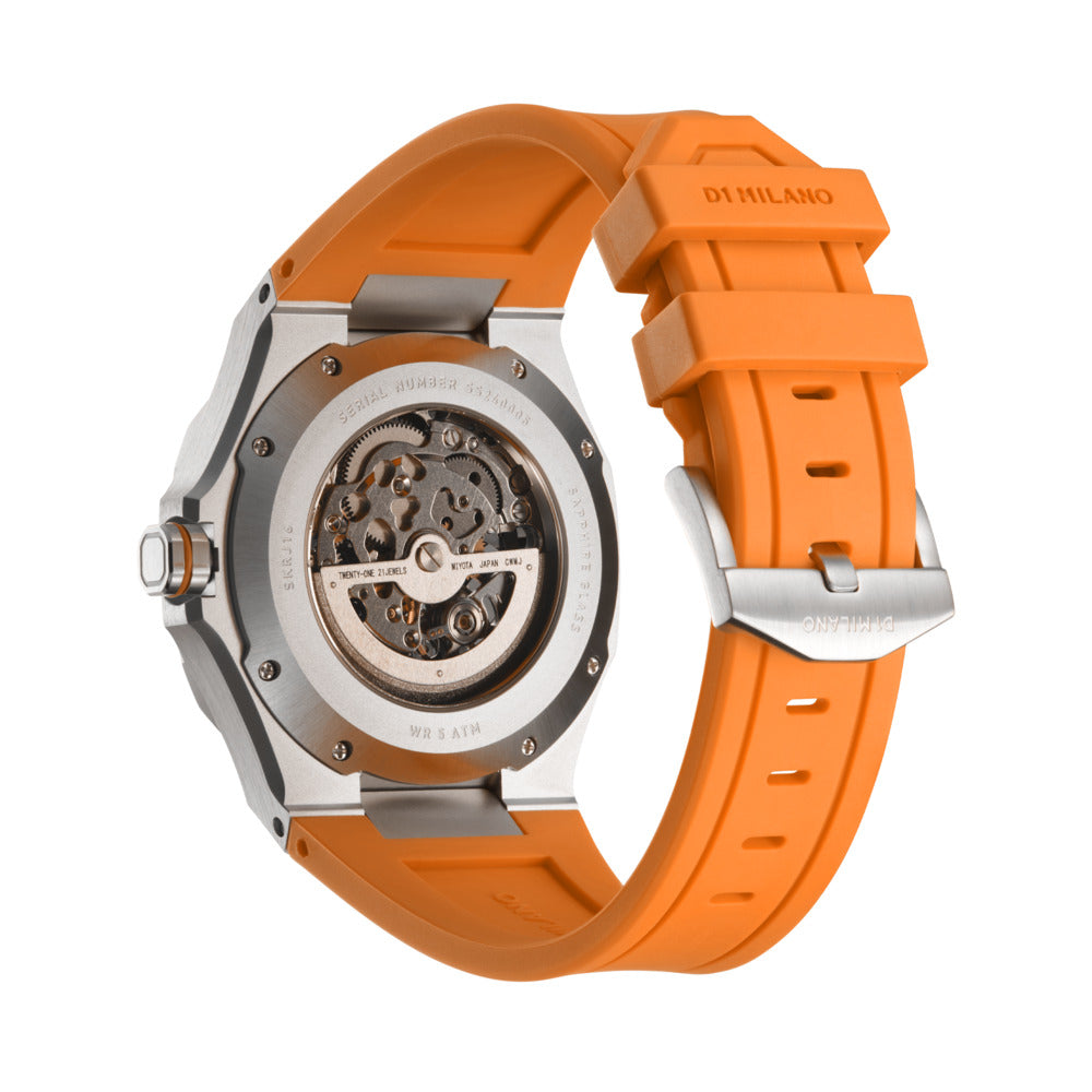 Men Skeleton Orange 42mm Watch