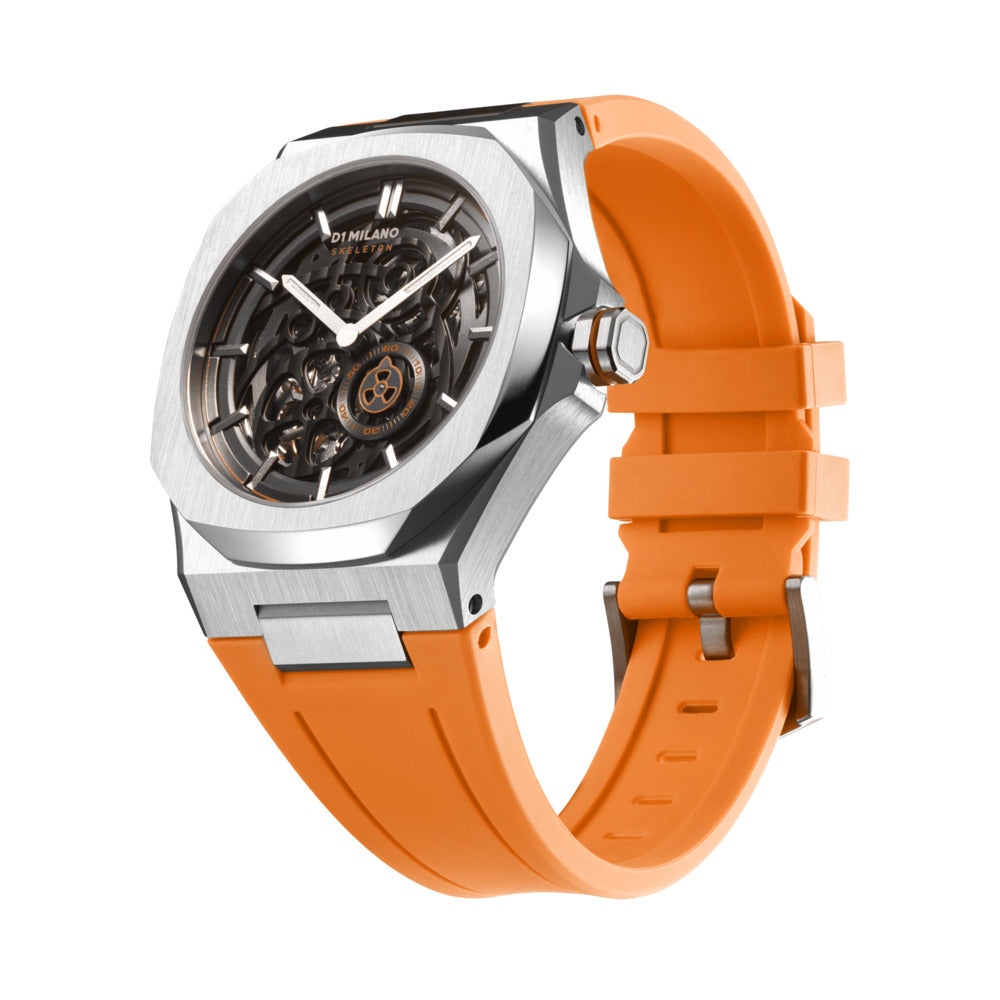 Men Skeleton Orange 42mm Watch