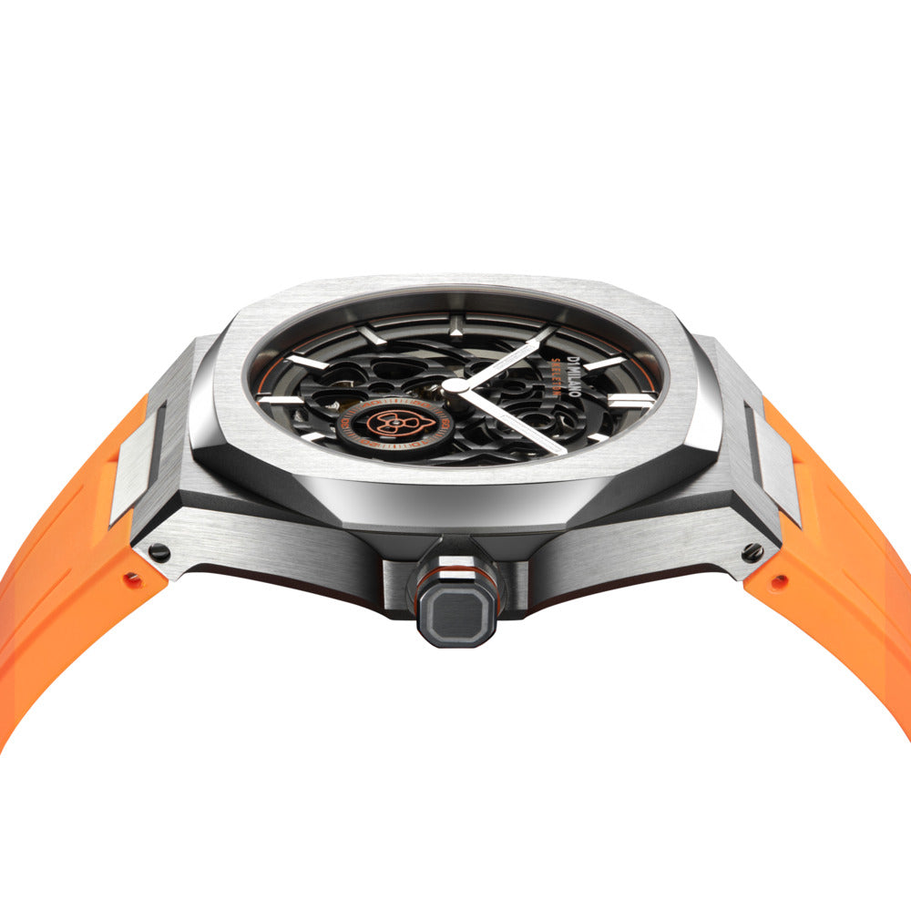 Men Skeleton Orange 42mm Watch