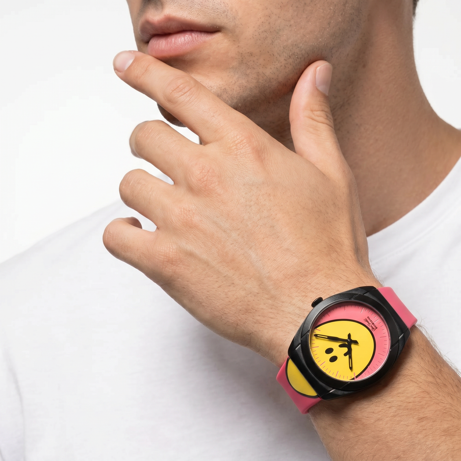 Men Canva Pink Watch