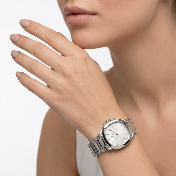 Women Faceted Silver Watch